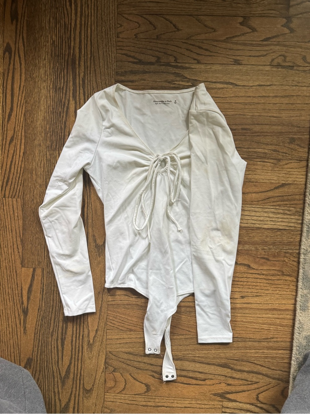 Abercrombie & Fitch White Long-Sleeve Tie-Front Bodysuit
